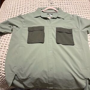 Lululemon Green Button-Up Shirt with Dark Green Pockets